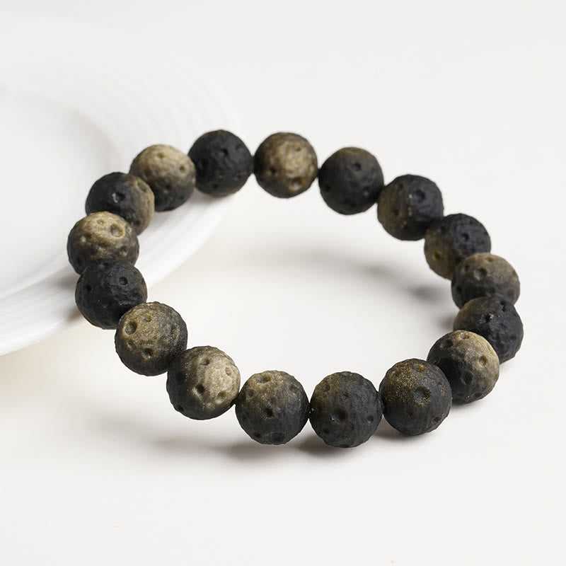 Buddha Stones, natürliches Obsidian mit Silber- und Goldglanz, runde Obsidianperlen, Schutzarmband - image 7
