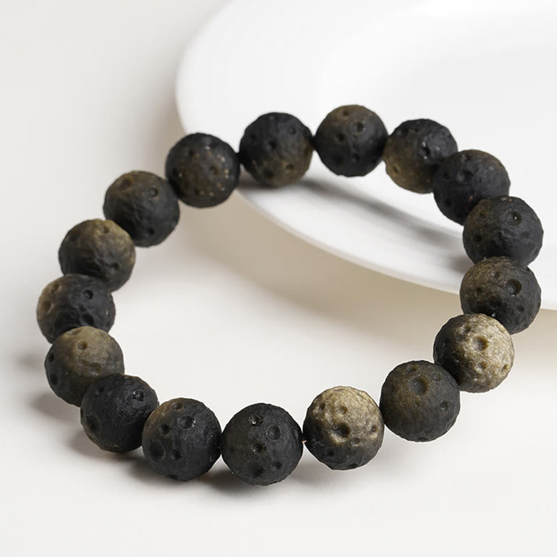 Buddha Stones, natürliches Obsidian mit Silber- und Goldglanz, runde Obsidianperlen, Schutzarmband - image 8