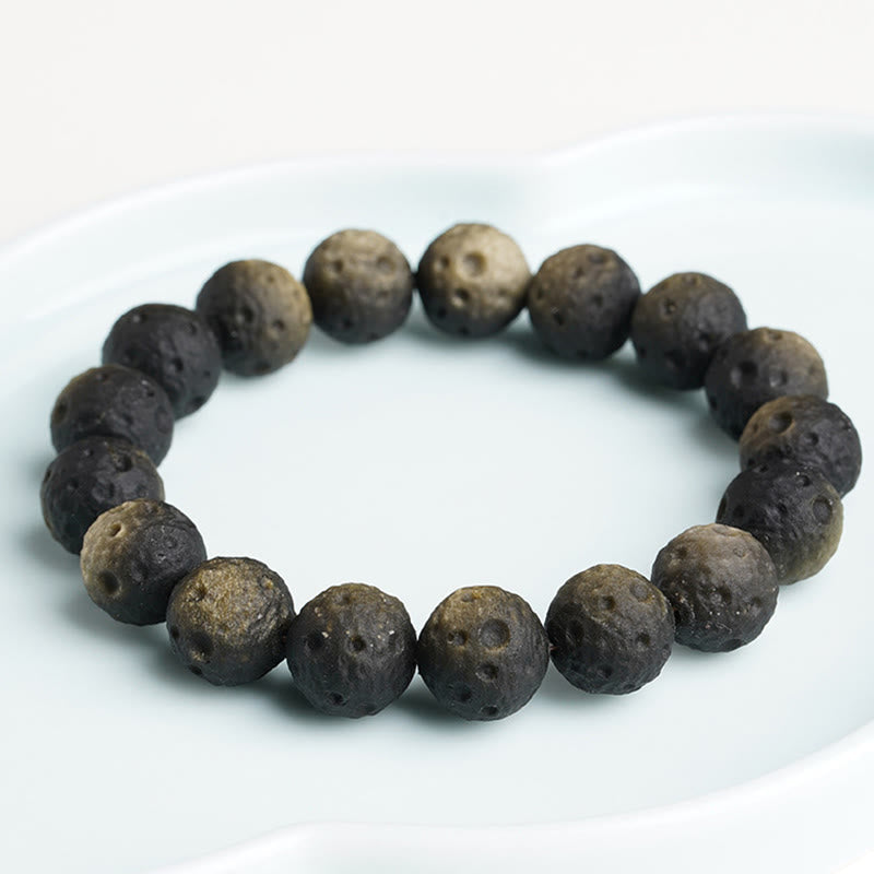 Buddha Stones, natürliches Obsidian mit Silber- und Goldglanz, runde Obsidianperlen, Schutzarmband - image 10