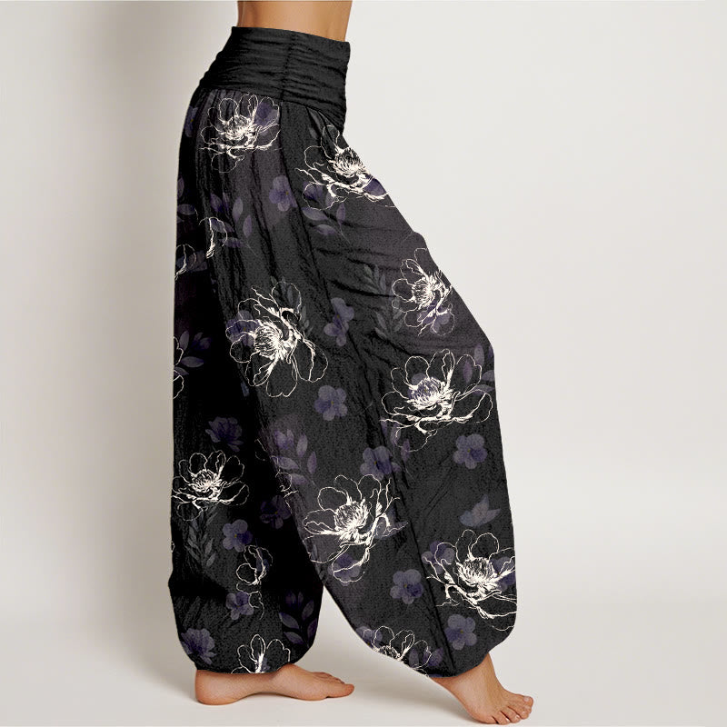 Buddha Stones Baumwolle, exquisites Retro-Blumenmuster, Damen-Haremshose mit elastischem Bund - image 2