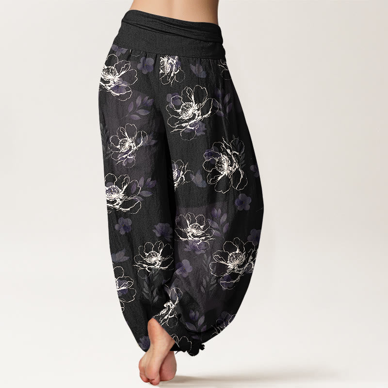 Buddha Stones Baumwolle, exquisites Retro-Blumenmuster, Damen-Haremshose mit elastischem Bund - image 1