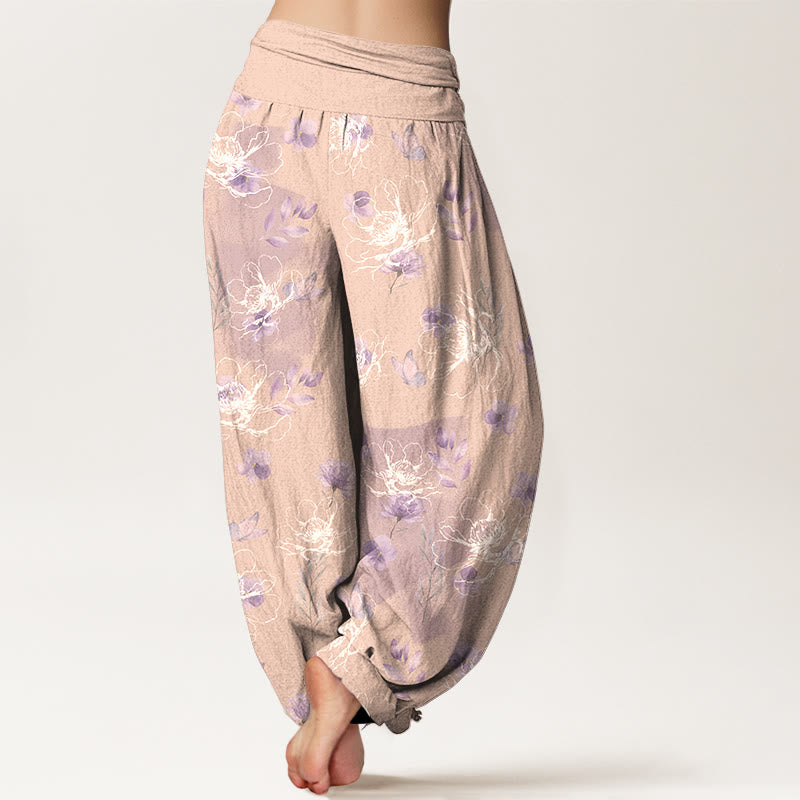Buddha Stones Baumwolle, exquisites Retro-Blumenmuster, Damen-Haremshose mit elastischem Bund - image 9