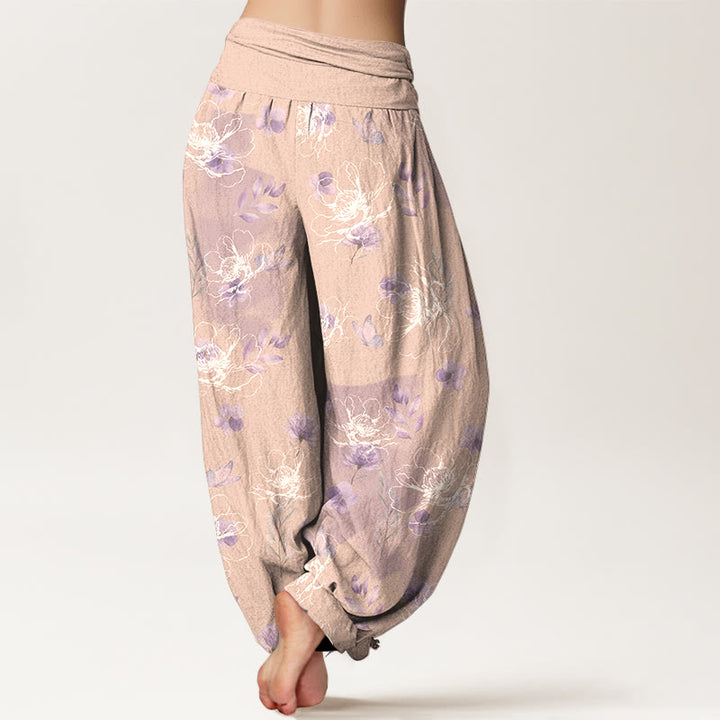 Buddha Stones Baumwolle, exquisites Retro-Blumenmuster, Damen-Haremshose mit elastischem Bund - image 9