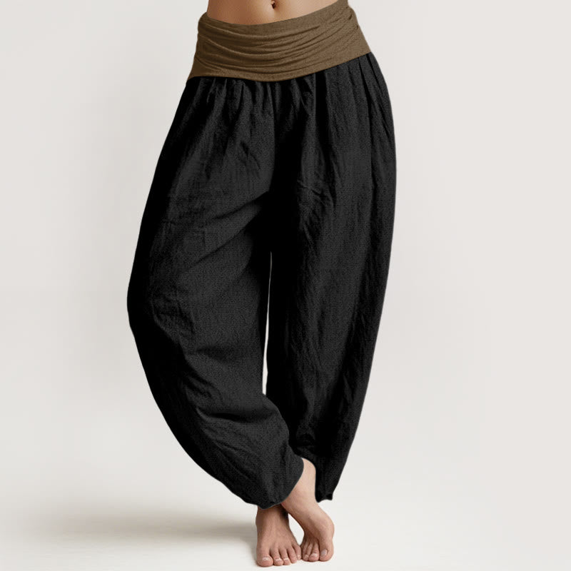 Buddha Stones Baumwoll-Haremshose für Damen, Schwarz, Grün, Beige, Unifarben, mit elastischem Bund - Schwarz - US16, UK/AU20, EU48 (3XL) - image 0