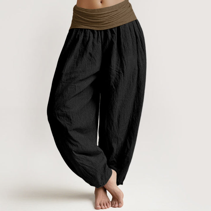 Buddha Stones Baumwoll-Haremshose für Damen, Schwarz, Grün, Beige, Unifarben, mit elastischem Bund - Schwarz - US16, UK/AU20, EU48 (3XL) - image 0