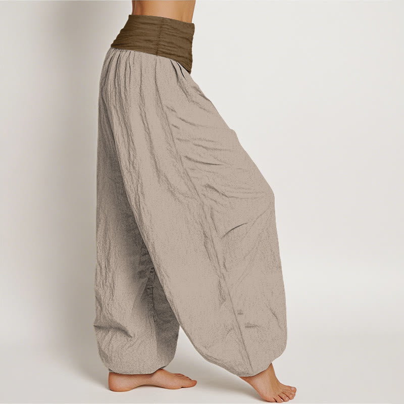 Buddha Stones Baumwoll-Haremshose für Damen, Schwarz, Grün, Beige, Unifarben, mit elastischem Bund - image 10