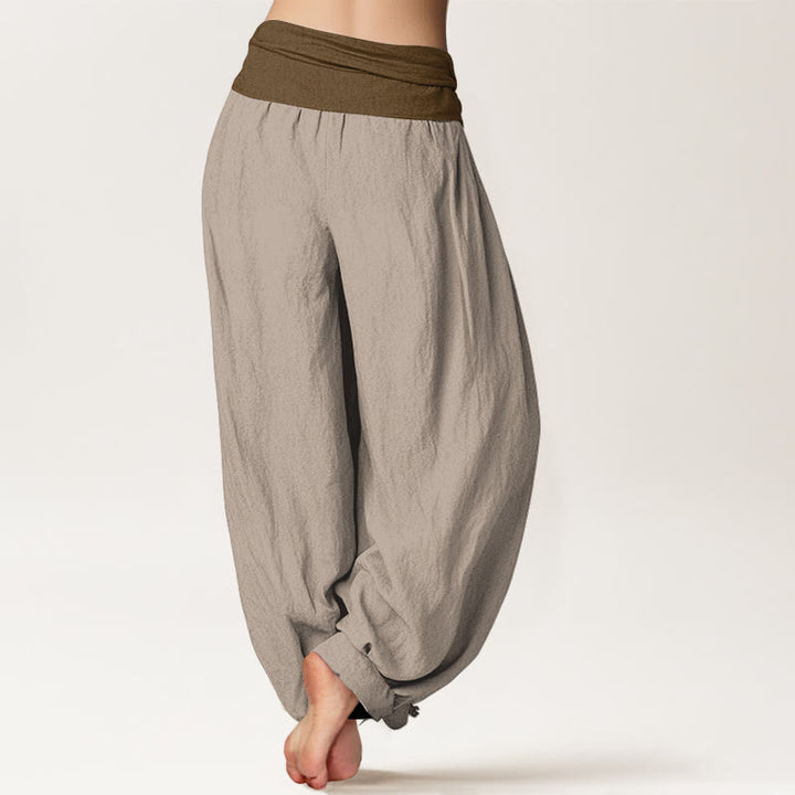 Buddha Stones Baumwoll-Haremshose für Damen, Schwarz, Grün, Beige, Unifarben, mit elastischem Bund - image 9
