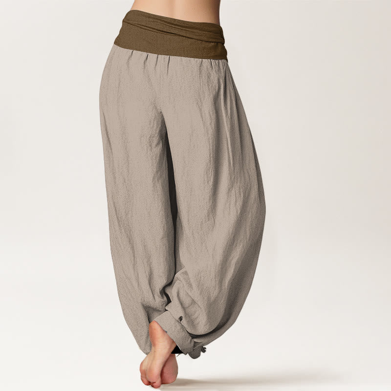 Buddha Stones Baumwoll-Haremshose für Damen, Schwarz, Grün, Beige, Unifarben, mit elastischem Bund - image 9