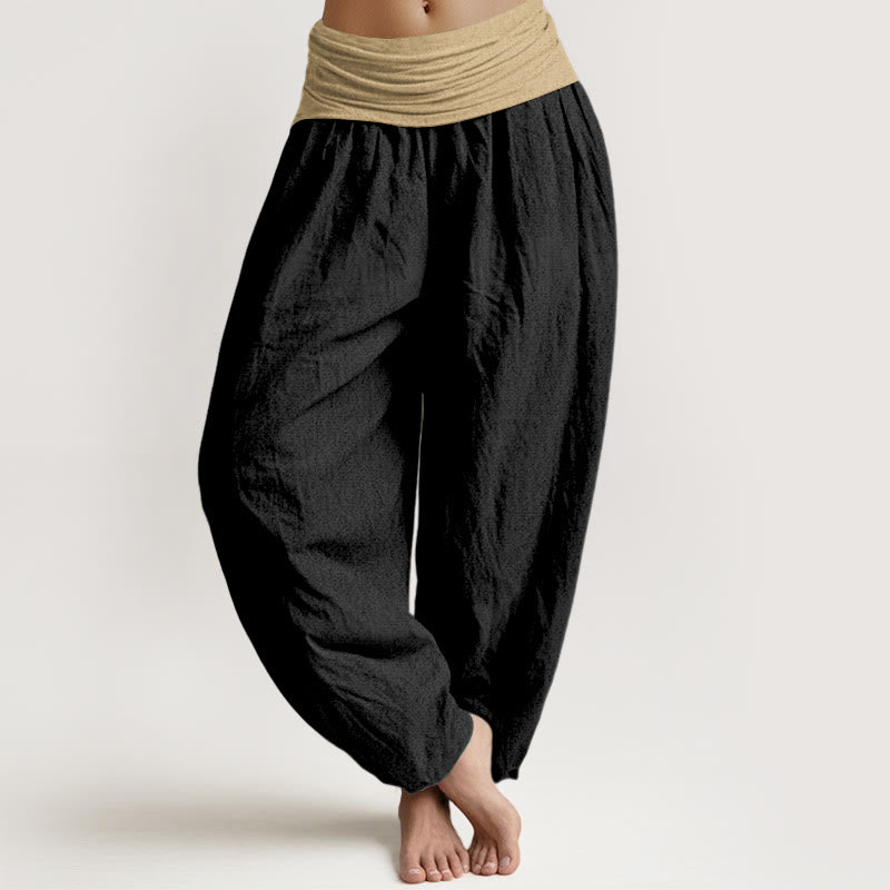 Buddha Stones Baumwoll-Haremshose für Damen, braun, blau, schwarz, einfarbig, mit elastischem Bund - Schwarz - US16, UK/AU20, EU48 (3XL) - image 8