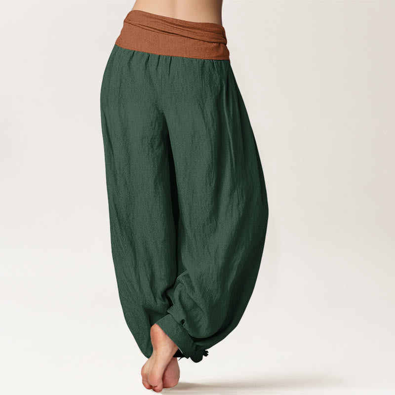 Buddha Stones ​​Baumwolle, Grün, Schwarz, Braun, Rot, Unifarben, Damen-Haremshose mit elastischem Bund - image 1