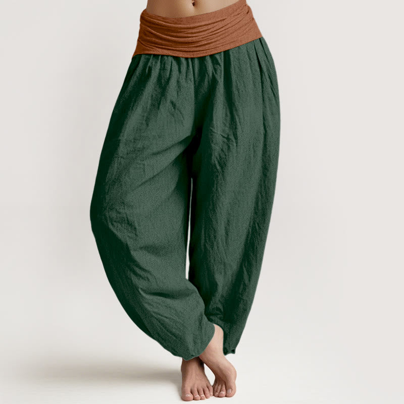 Buddha Stones ​​Baumwolle, Grün, Schwarz, Braun, Rot, Unifarben, Damen-Haremshose mit elastischem Bund - Dunkelgrün - US16, UK/AU20, EU48 (3XL) - image 0