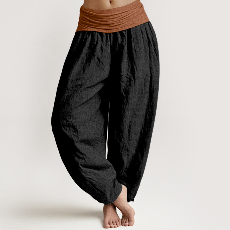 Buddha Stones ​​Baumwolle, Grün, Schwarz, Braun, Rot, Unifarben, Damen-Haremshose mit elastischem Bund - Schwarz - US16, UK/AU20, EU48 (3XL) - image 5