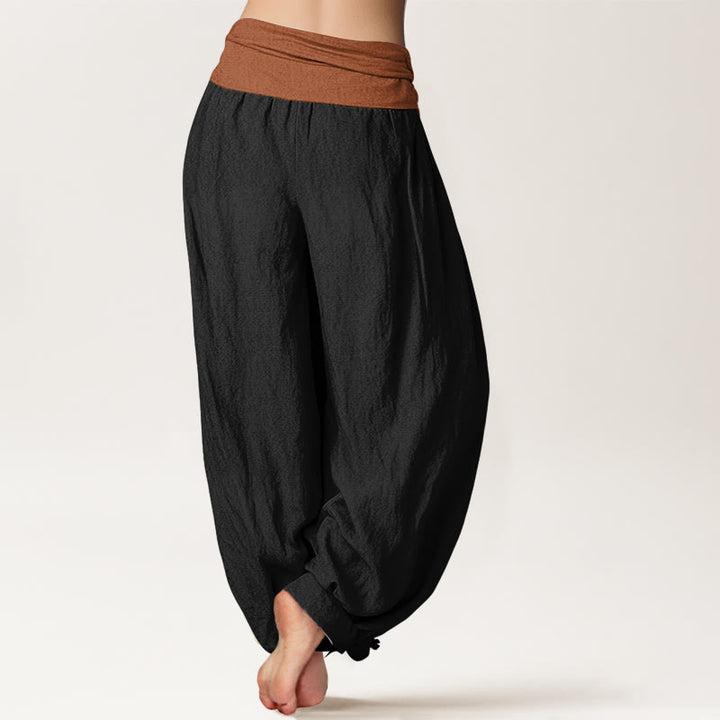 Buddha Stones ​​Baumwolle, Grün, Schwarz, Braun, Rot, Unifarben, Damen-Haremshose mit elastischem Bund - image 6
