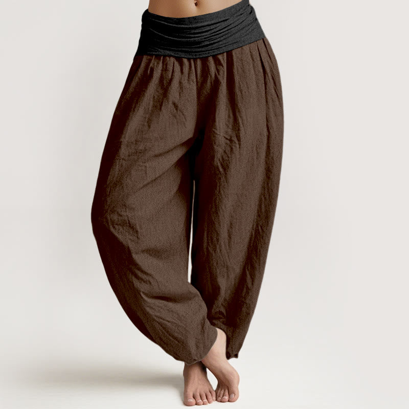 Buddha Stones ​​Baumwolle, Grün, Schwarz, Braun, Rot, Unifarben, Damen-Haremshose mit elastischem Bund - Sattelbraun - US16, UK/AU20, EU48 (3XL) - image 8
