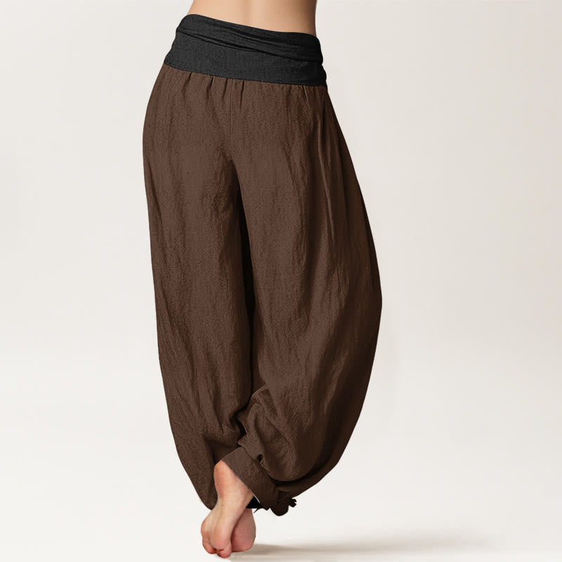 Buddha Stones ​​Baumwolle, Grün, Schwarz, Braun, Rot, Unifarben, Damen-Haremshose mit elastischem Bund - image 9