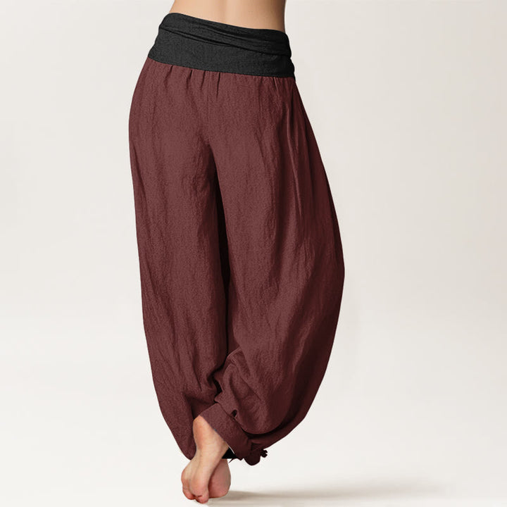 Buddha Stones ​​Baumwolle, Grün, Schwarz, Braun, Rot, Unifarben, Damen-Haremshose mit elastischem Bund - image 12