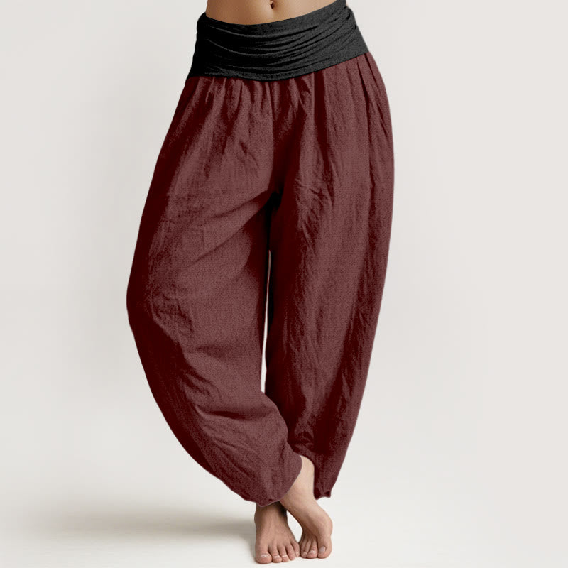 Buddha Stones ​​Baumwolle, Grün, Schwarz, Braun, Rot, Unifarben, Damen-Haremshose mit elastischem Bund - Dunkelrot - US16, UK/AU20, EU48 (3XL) - image 11