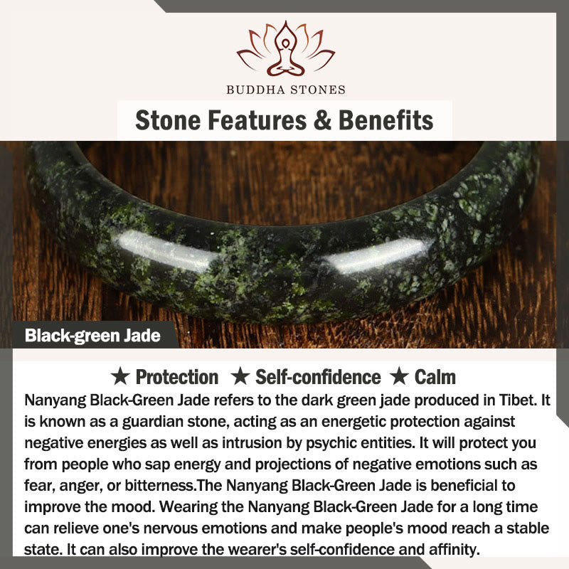 Buddha Stones ​​Nanyang Schwarz-Grüner Jade Schutz-Armreif - image 4