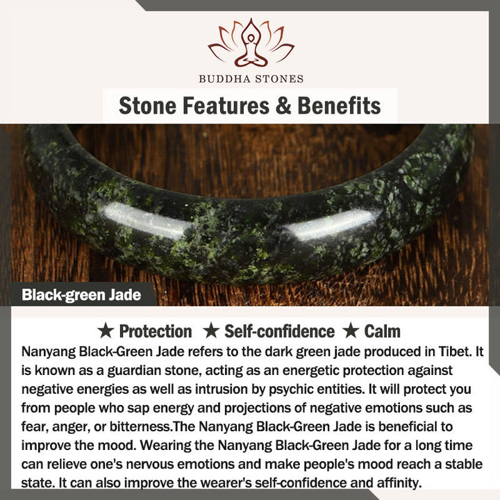 Buddha Stones ​​Nanyang Schwarz-Grüner Jade Schutz-Armreif - image 4
