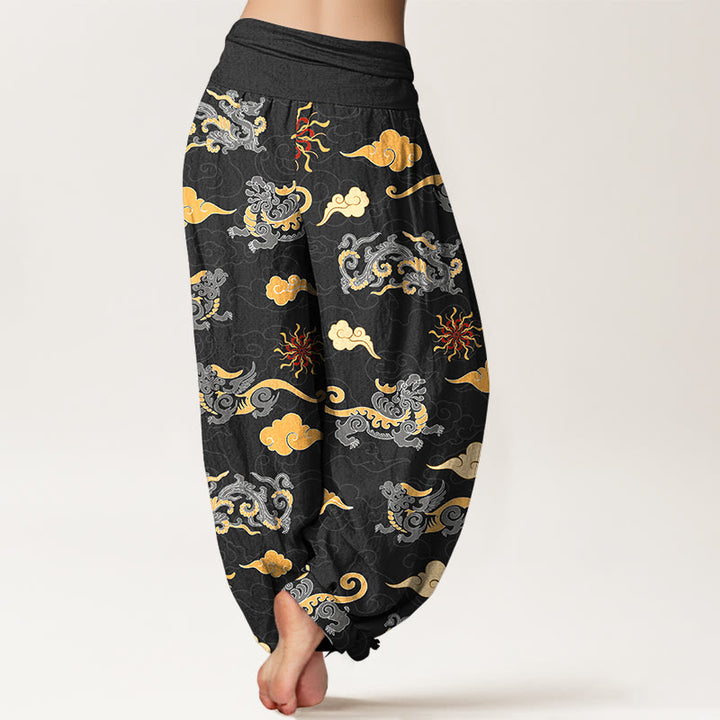 Buddha Stones ​​Baumwolle Wunderschönes Drachen- und Wolkenmuster Damen-Haremshose mit elastischem Bund - image 9