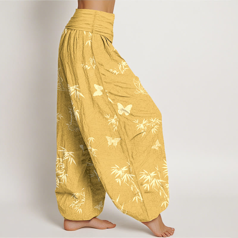 Elegante Haremshose aus Baumwolle mit Buddha Stones, Schmetterlings- und Bambusmuster sowie elastischem Bund für Damen. - image 10