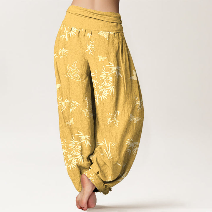 Elegante Haremshose aus Baumwolle mit Buddha Stones, Schmetterlings- und Bambusmuster sowie elastischem Bund für Damen. - image 9