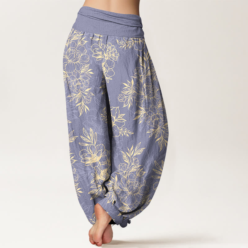 Haremshose aus Baumwolle mit Buddha Stones und aufwendigem Blumen- und Blättermuster sowie elastischem Bund für Damen. - image 6