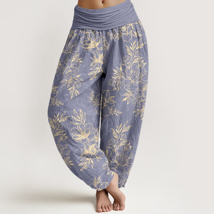 Haremshose aus Baumwolle mit Buddha Stones und aufwendigem Blumen- und Blättermuster sowie elastischem Bund für Damen. - Schieferblau - US16, UK/AU20, EU48 (3XL) - image 5