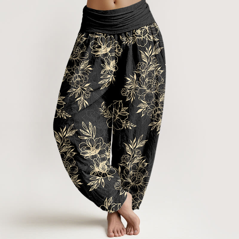 Haremshose aus Baumwolle mit Buddha Stones und aufwendigem Blumen- und Blättermuster sowie elastischem Bund für Damen. - Schwarz - US16, UK/AU20, EU48 (3XL) - image 8