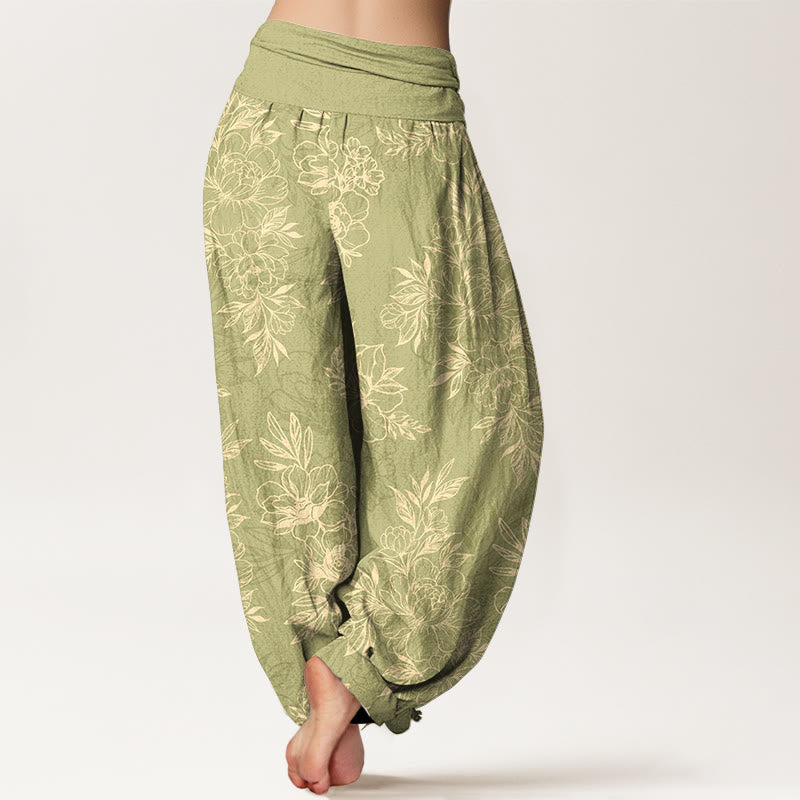 Haremshose aus Baumwolle mit Buddha Stones und aufwendigem Blumen- und Blättermuster sowie elastischem Bund für Damen. - image 12