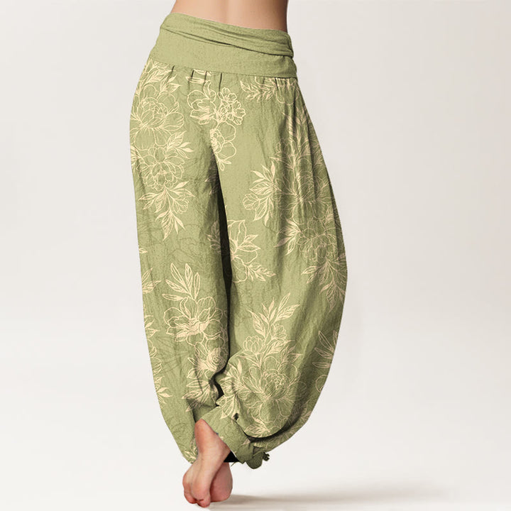 Haremshose aus Baumwolle mit Buddha Stones und aufwendigem Blumen- und Blättermuster sowie elastischem Bund für Damen. - image 12