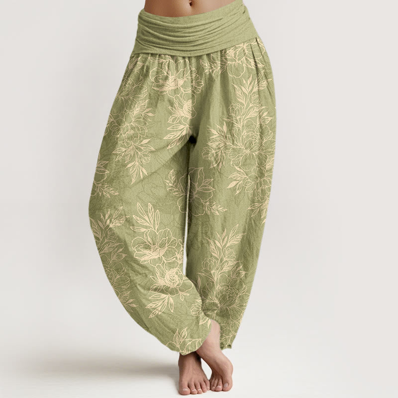 Haremshose aus Baumwolle mit Buddha Stones und aufwendigem Blumen- und Blättermuster sowie elastischem Bund für Damen. - Gelbgrün - US16, UK/AU20, EU48 (3XL) - image 11