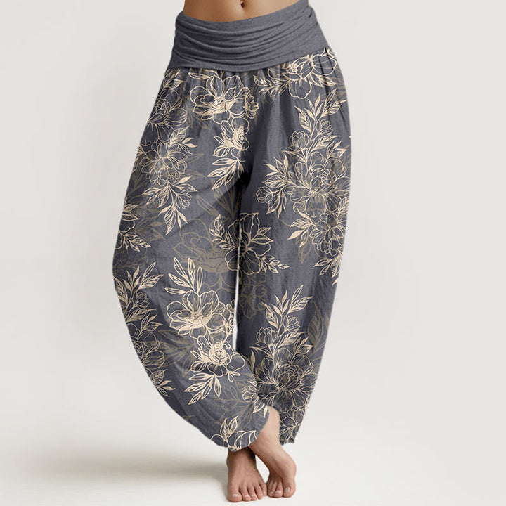 Haremshose aus Baumwolle mit Buddha Stones und aufwendigem Blumen- und Blättermuster sowie elastischem Bund für Damen. - DimGray - US16, UK/AU20, EU48 (3XL) - image 14