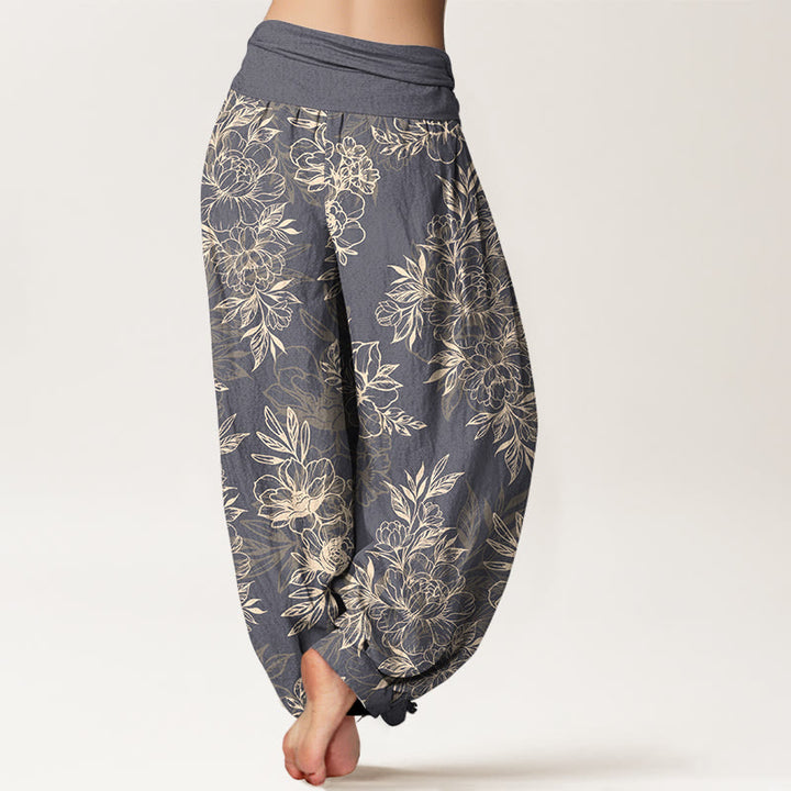 Haremshose aus Baumwolle mit Buddha Stones und aufwendigem Blumen- und Blättermuster sowie elastischem Bund für Damen. - image 15