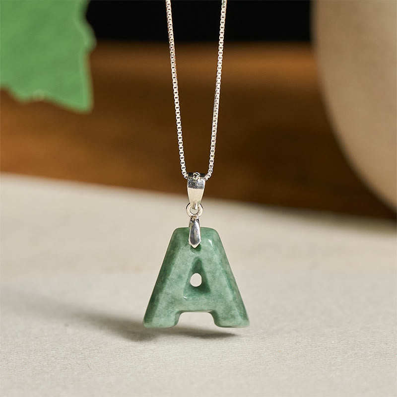 Buddha Stones aus natürlichem AZ-Jade mit Buchstabenanhänger, 925er Sterlingsilber, Wohlstandskette - A - image 1