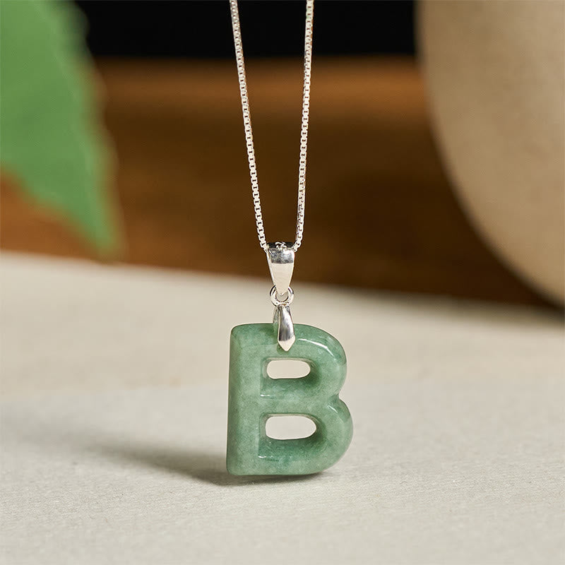 Buddha Stones aus natürlichem AZ-Jade mit Buchstabenanhänger, 925er Sterlingsilber, Wohlstandskette - B - image 9