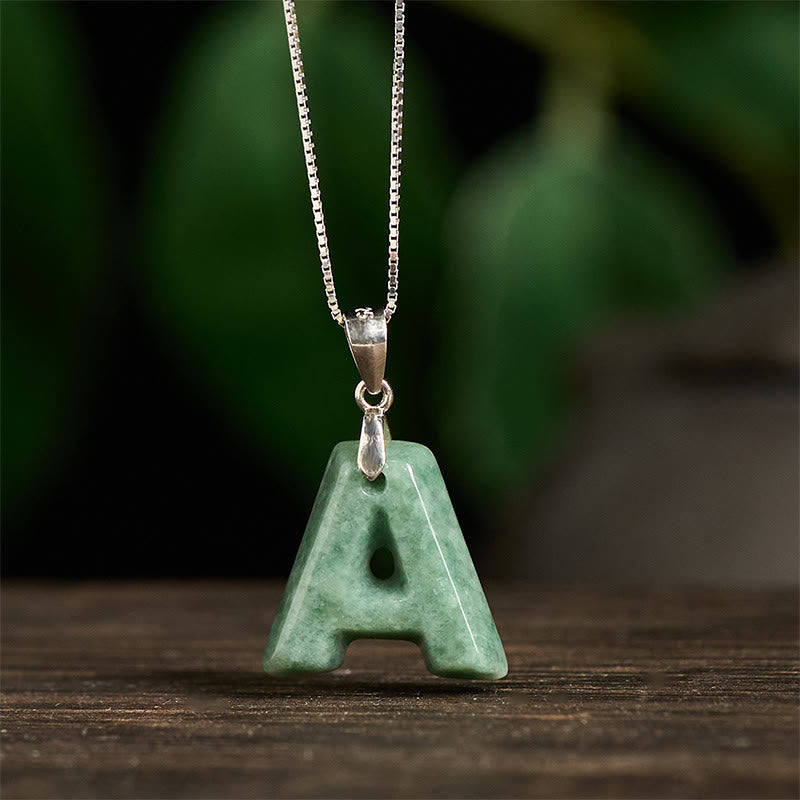 Buddha Stones aus natürlichem AZ-Jade mit Buchstabenanhänger, 925er Sterlingsilber, Wohlstandskette - image 2