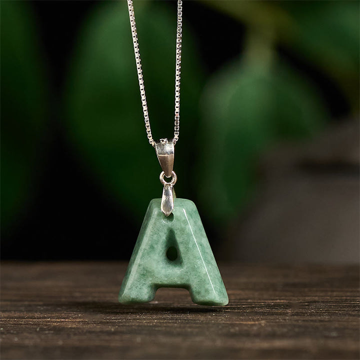 Buddha Stones aus natürlichem AZ-Jade mit Buchstabenanhänger, 925er Sterlingsilber, Wohlstandskette - image 2