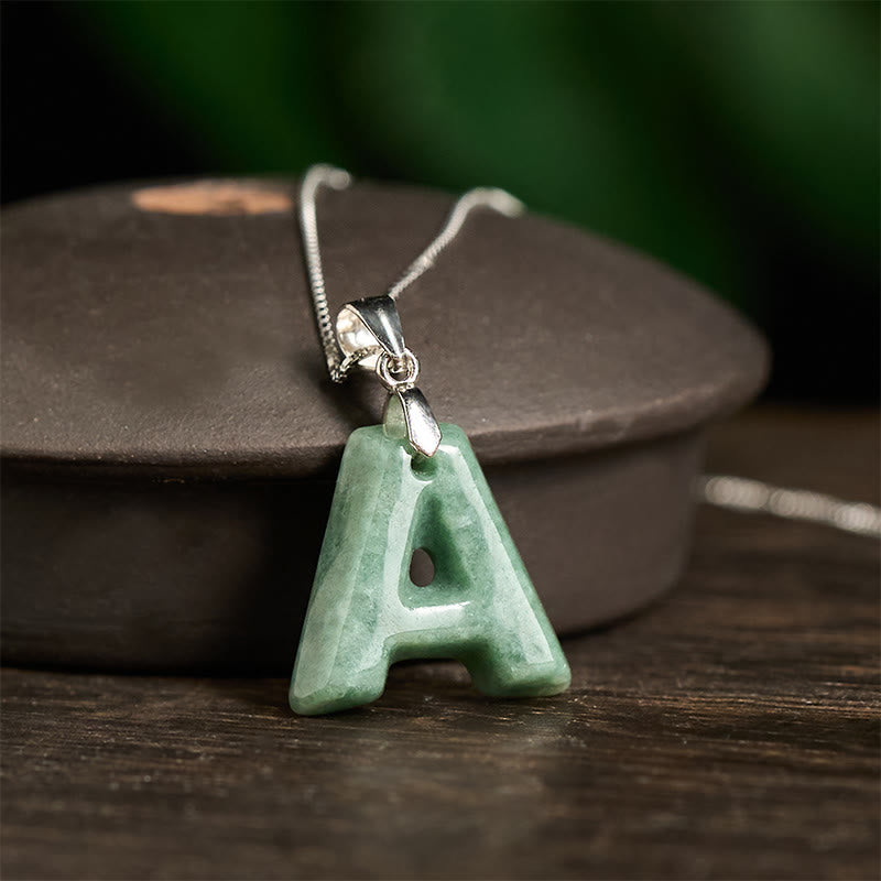 Buddha Stones aus natürlichem AZ-Jade mit Buchstabenanhänger, 925er Sterlingsilber, Wohlstandskette - image 3