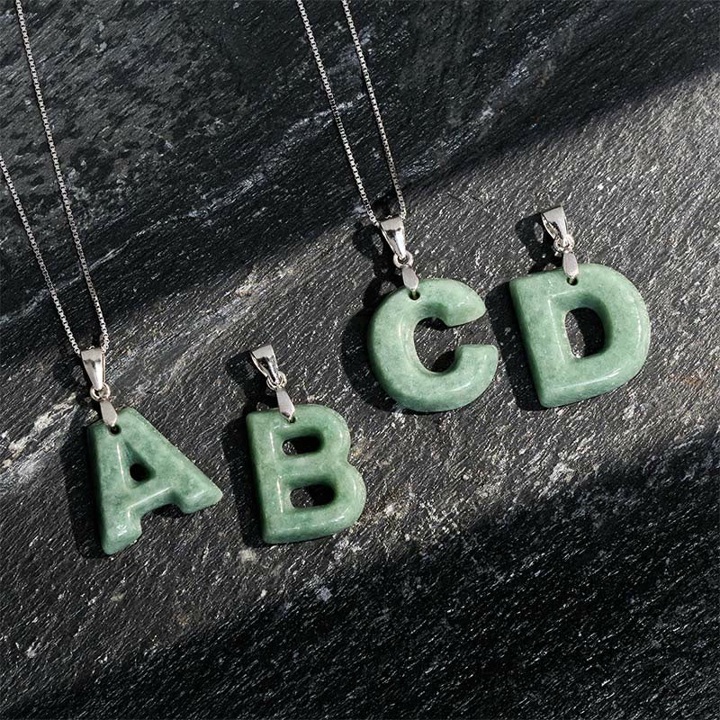 Buddha Stones aus natürlichem AZ-Jade mit Buchstabenanhänger, 925er Sterlingsilber, Wohlstandskette - image 0