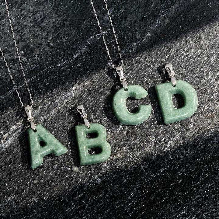 Buddha Stones aus natürlichem AZ-Jade mit Buchstabenanhänger, 925er Sterlingsilber, Wohlstandskette - image 0