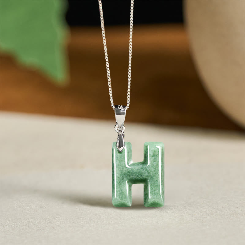 Buddha Stones aus natürlichem AZ-Jade mit Buchstabenanhänger, 925er Sterlingsilber, Wohlstandskette - H - image 31