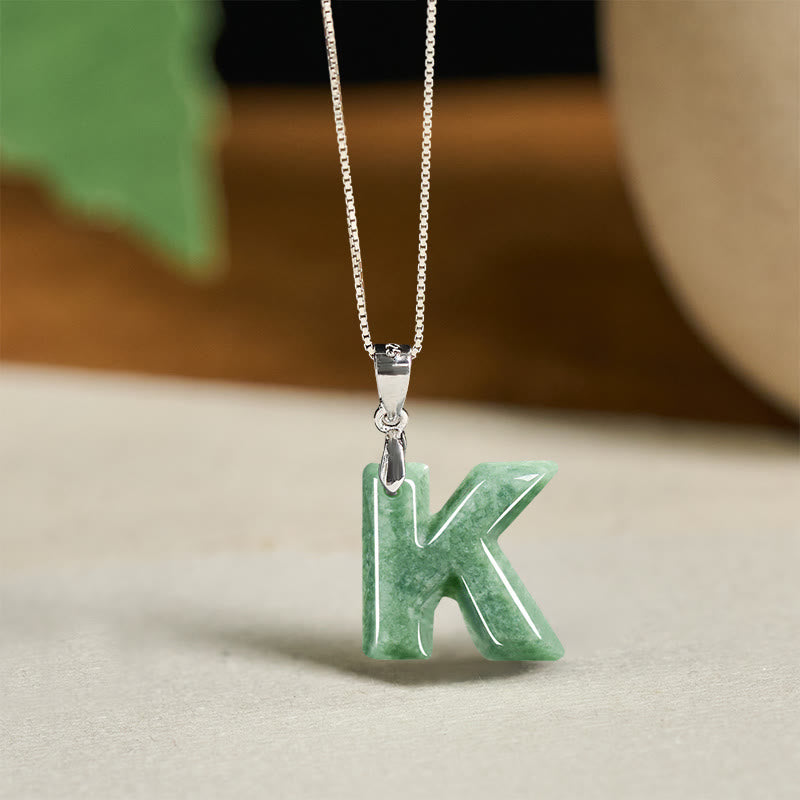 Buddha Stones aus natürlichem AZ-Jade mit Buchstabenanhänger, 925er Sterlingsilber, Wohlstandskette - K - image 34