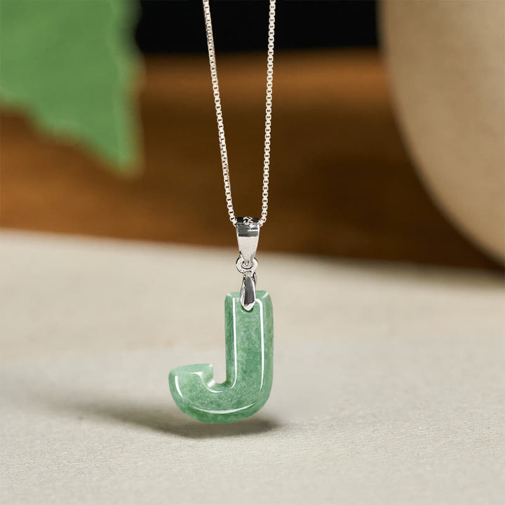 Buddha Stones aus natürlichem AZ-Jade mit Buchstabenanhänger, 925er Sterlingsilber, Wohlstandskette - J - image 33