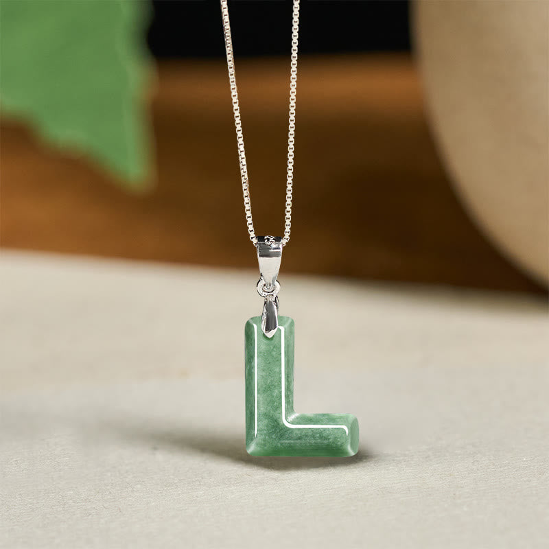 Buddha Stones aus natürlichem AZ-Jade mit Buchstabenanhänger, 925er Sterlingsilber, Wohlstandskette - L - image 35