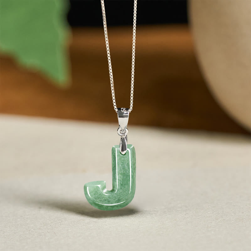 Buddha Stones aus natürlichem AZ-Jade mit Buchstabenanhänger, 925er Sterlingsilber, Wohlstandskette - J - image 33