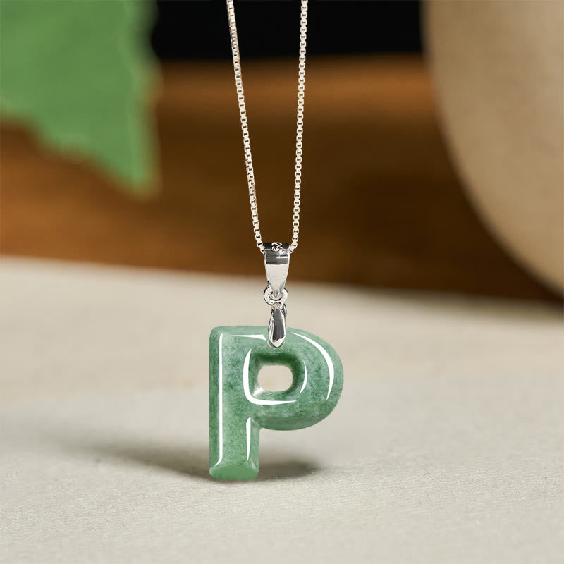 Buddha Stones aus natürlichem AZ-Jade mit Buchstabenanhänger, 925er Sterlingsilber, Wohlstandskette - P - image 39