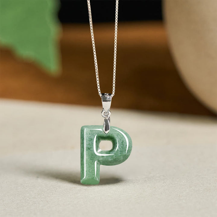 Buddha Stones aus natürlichem AZ-Jade mit Buchstabenanhänger, 925er Sterlingsilber, Wohlstandskette - P - image 39