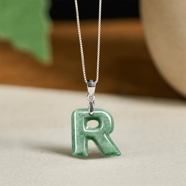 Buddha Stones aus natürlichem AZ-Jade mit Buchstabenanhänger, 925er Sterlingsilber, Wohlstandskette - R - image 41