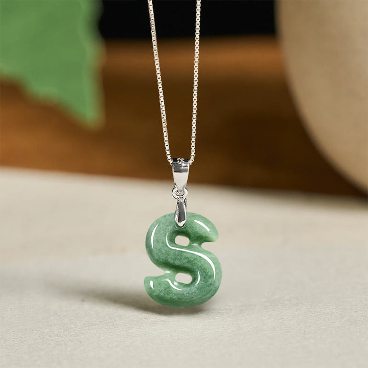 Buddha Stones aus natürlichem AZ-Jade mit Buchstabenanhänger, 925er Sterlingsilber, Wohlstandskette - S - image 42